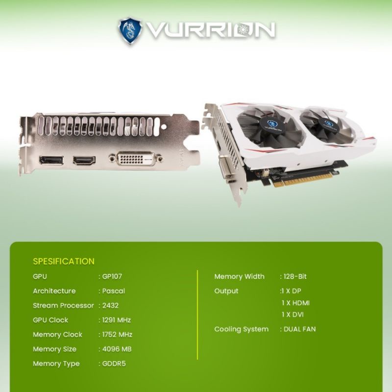 VGA AGS VURRION NVIDIA FROZTINE GTX 1050 TI 4GB DDR5 128 Bit