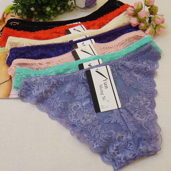 Pakaian Dalam Wanita: Celana Dalam Thong Lingerie Sexy Bahan Lace Brea - Putih