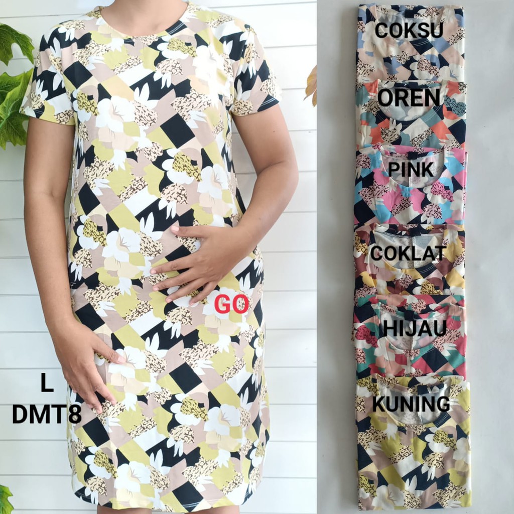 gof DMT LMN DRESS/DASTER Wanita Casual Bermotif Pakaian Perempuan Lengan Pendek