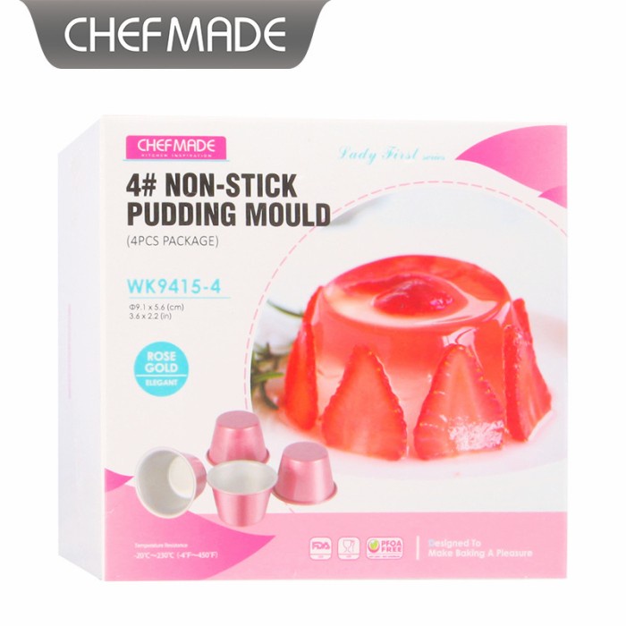 wk9415-4 Pink chefmade 4pcs non stick pudding mould pan / loyang kecil