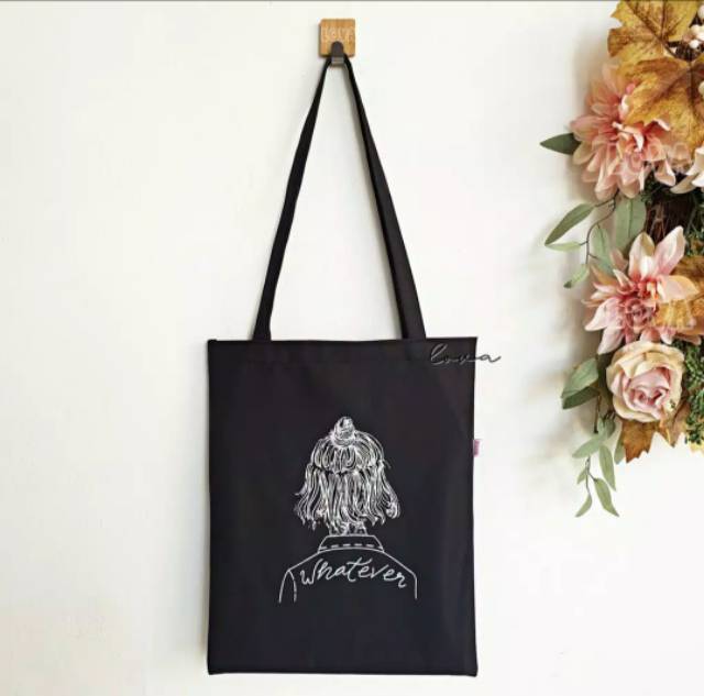 TOTE BAG WHATEVER- Tas Tote Bag Wanita/ tas belanja /tas kuliah / tas sablon /totebag