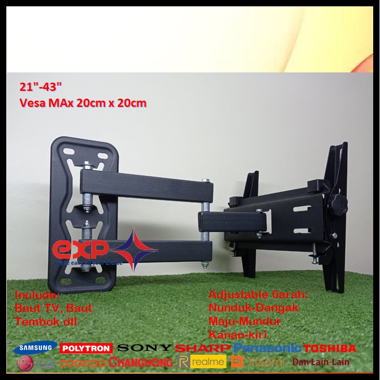 Bracket TV REALME 14 s/d 43 inch 6 ARAH FULL BESI SUPER KOKOH GARANSI 100% ORI