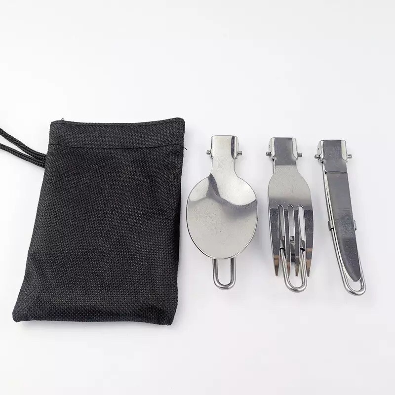 【COD】 Alat Makan Lipat Portable * Sendok Garpu Pisau Stainless Steel * Travel Outdoor Camping