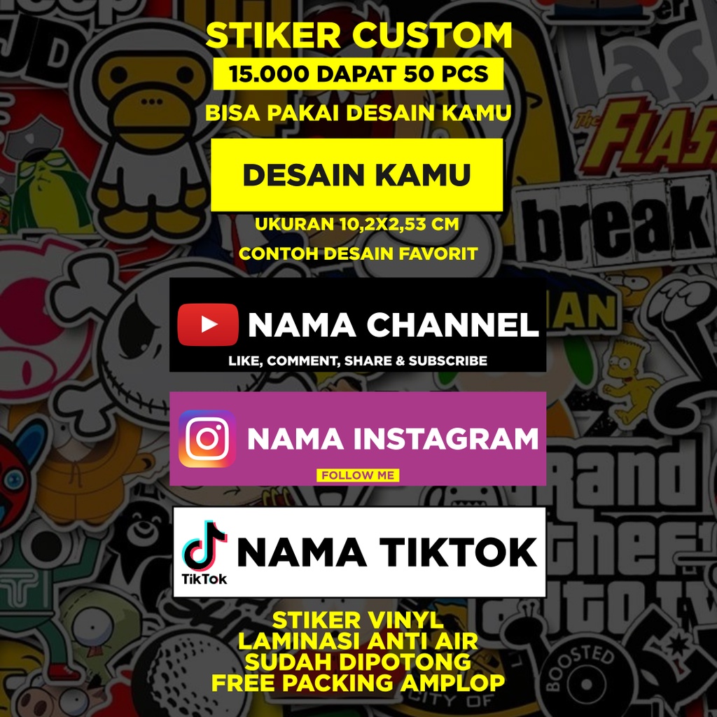 Jual STIKER CUSTOM BISA PAKAI DESAIN KAMU MURAH BAGUS DAPAT BANYAK