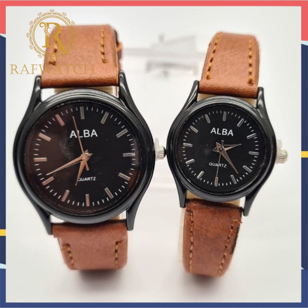 JAM TANGAN ALBA KULIT CASUAL VINTAGE UNISEX COUPLE SATUAN