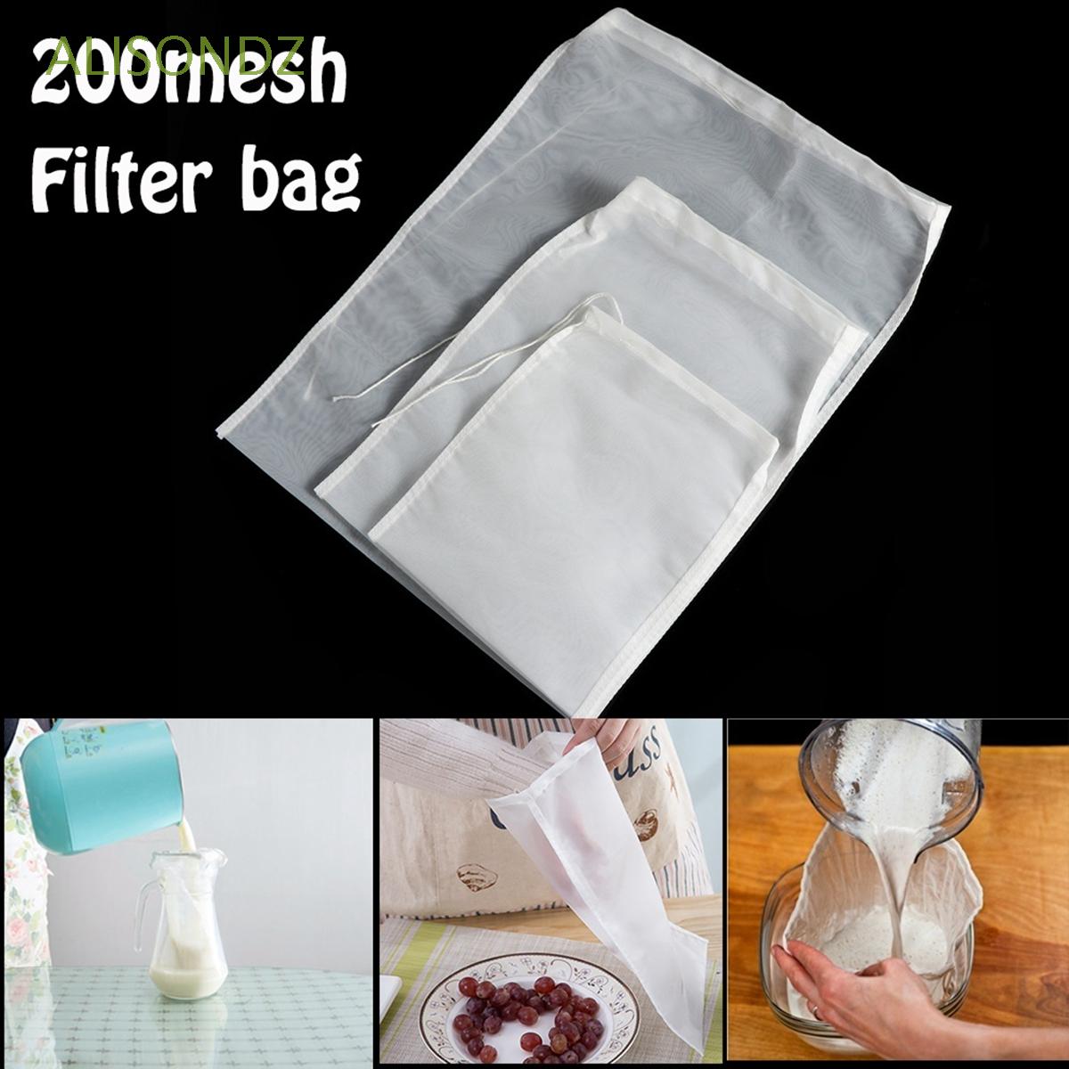 Alisondz 200pcs / Set Kantong Filter Mesh Bahan Nilon Reusable Untuk Susu Almond / Kacang / Kedelai / Kopi