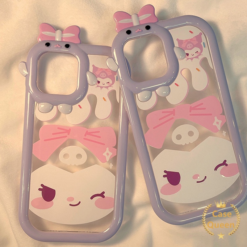 Kartun Kitty Kulomi Case OPPO A17 A7 A5S A12 A3S A12E A53 A74 A95 A16K A16E A52 A92 A96 A17K A76 Reno 5 5F 4F A57 A15 A5 A54 A16s A55 A15s A16 A9 A31Bow-knot Little Monster Case