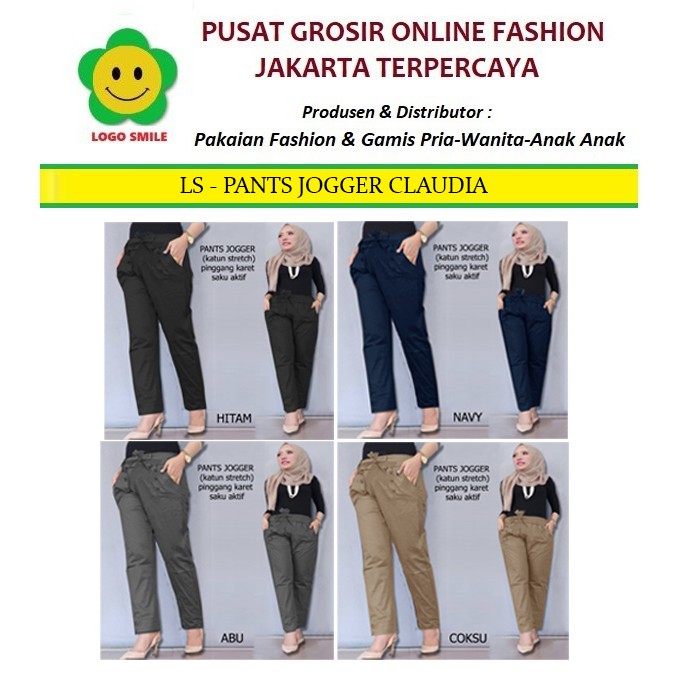 Pants Jogger Claudia - Logo Smile (LS) - Ukuran XL-5XL - Matt Katun Stretch