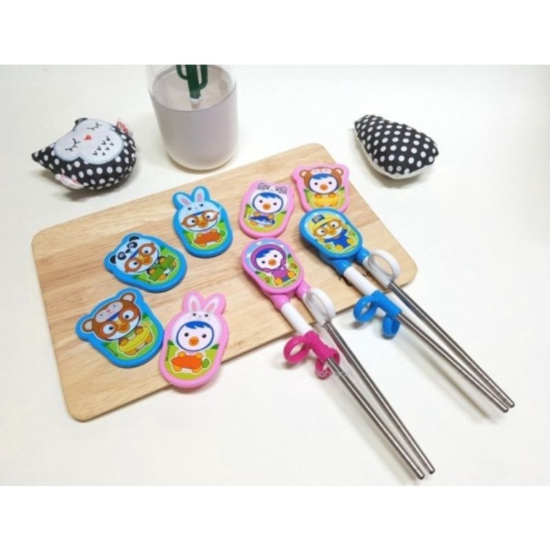 Edison Chopstick 3Head Stainless Pororo Petty Training Sumpit belajar anak kecil