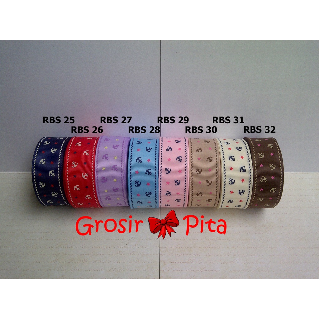 

(25 yard) Pita Grosgrain Motif Jangkar RBS 25,26,27,28,29,30,31,32 | Toko Bahan Craft | Grosir Pita