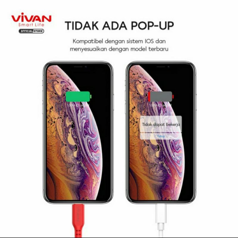 Vivan VSL100 Kabel Data usb Lightning iPhone iPad 1M 2.4A Quick Charge Liquid Silicone garansi 1 th