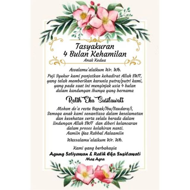 kartu ucapan tasyakuran kehamilan 4 bulanan free desain