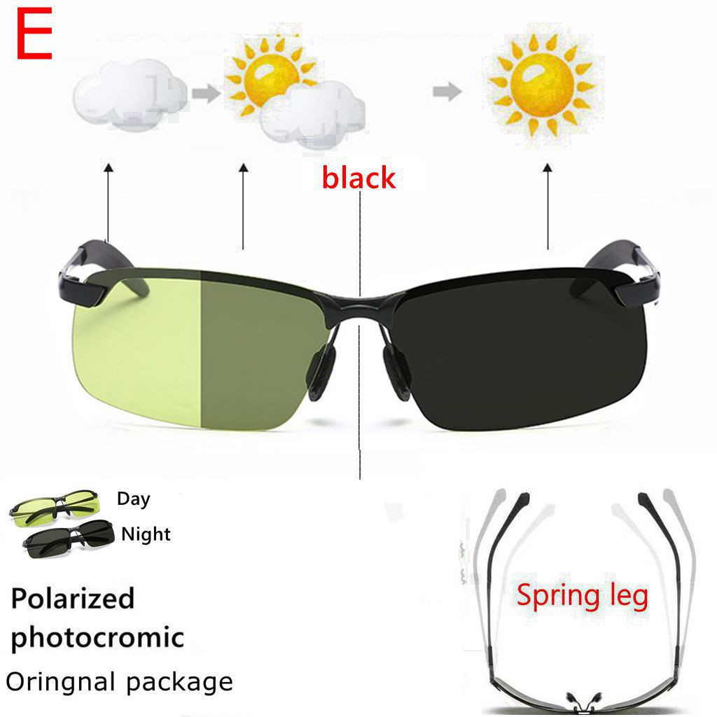 UV400 Kacamata Polarized Photocromic Pria Wanita Photocromic Siang Malam Auto Change Color-E