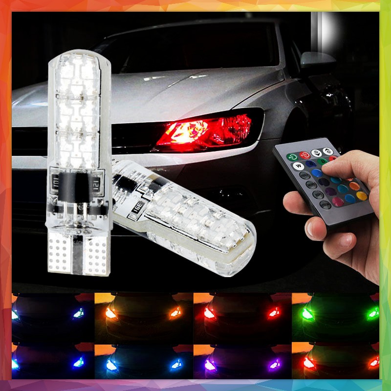 LAMPU LED MOBIL MOTOR T10 RGB SMD ISI 2PCS REMOTE