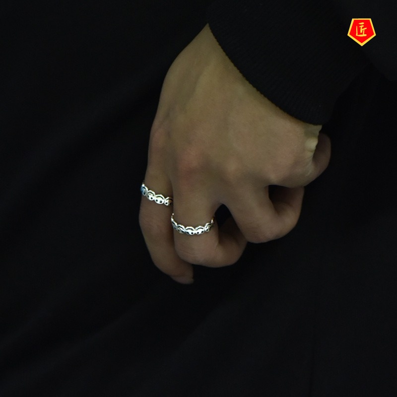 [Ready Stock]Retro S925 Silver Smiley Ring Ins Trendy Niche Hip Hop