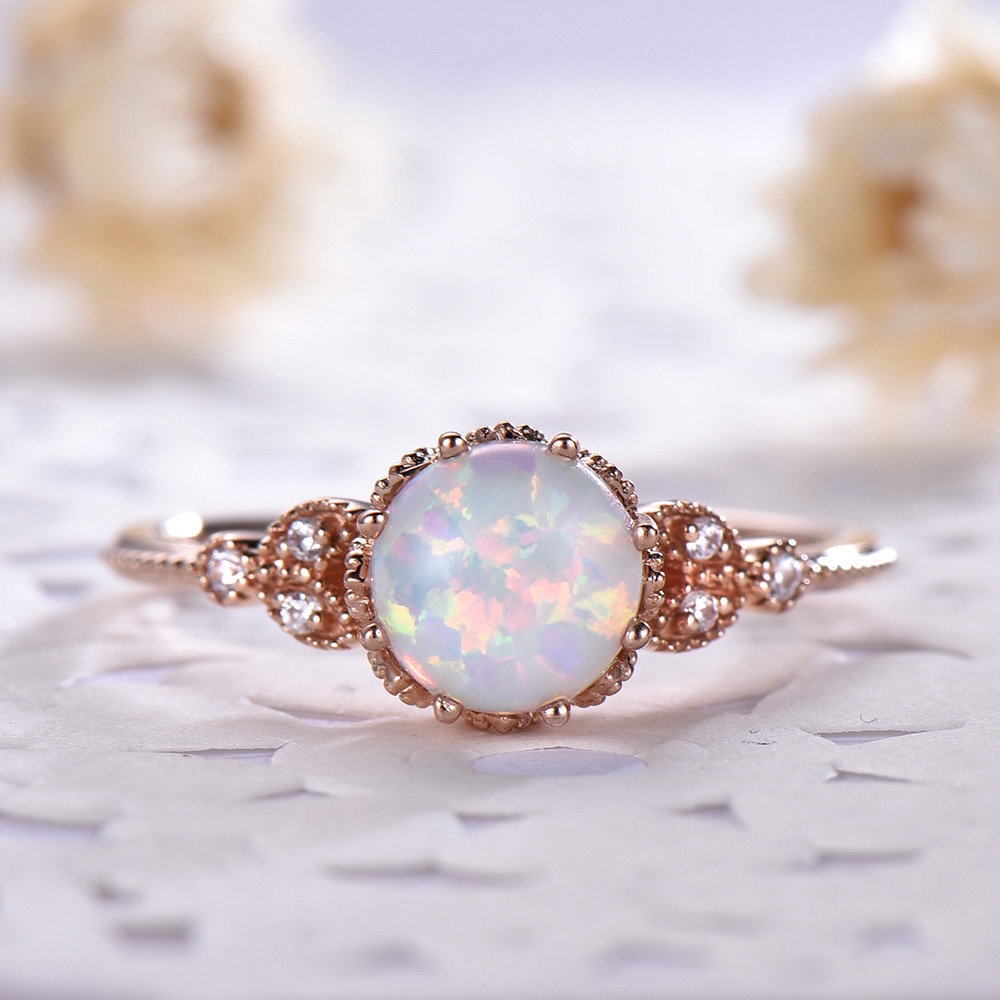 SEUSUK  Hot Moonstone Diamond Ring Platinum 18k Rose Gold White Opal Engagement Ring