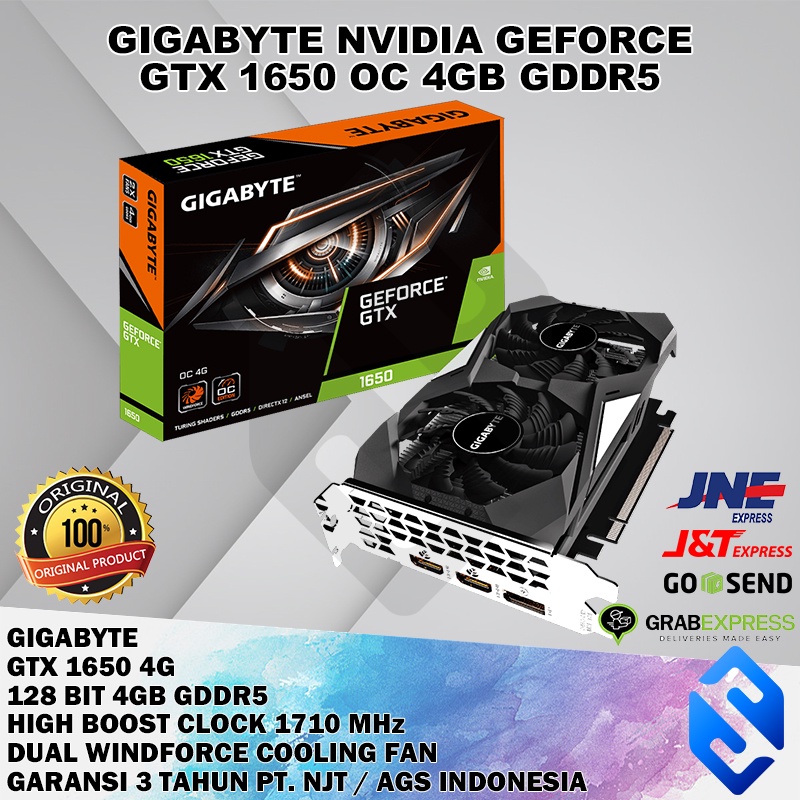 GIGABYTE GEFORCE GTX 1650 OC 4G 192 BIT 4GB GDDR5 MURAH