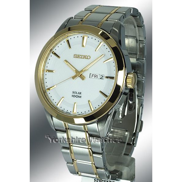 Seiko Mens SNE364P1 Solar Gold Tone Bezel-Crown | Jam Pria SNE364