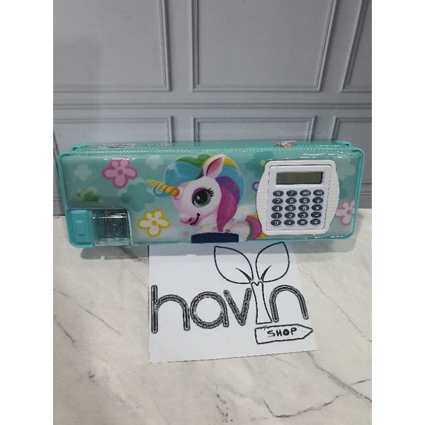 kotak pensil ada kalkulator/pencil case KALKULATOR/TEMPAT PENSIL MAGNET KALKULATOR-UNICORN