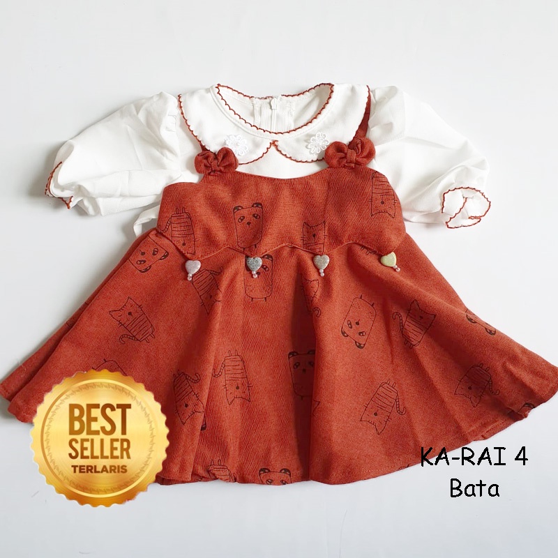 Baju Bayi Perempuan 6 12 Bulan Import Korea Dress Ulang Tahun Anak 1 Tahun Motif Kucing Bahan Kaos AdemKA-RAi 4