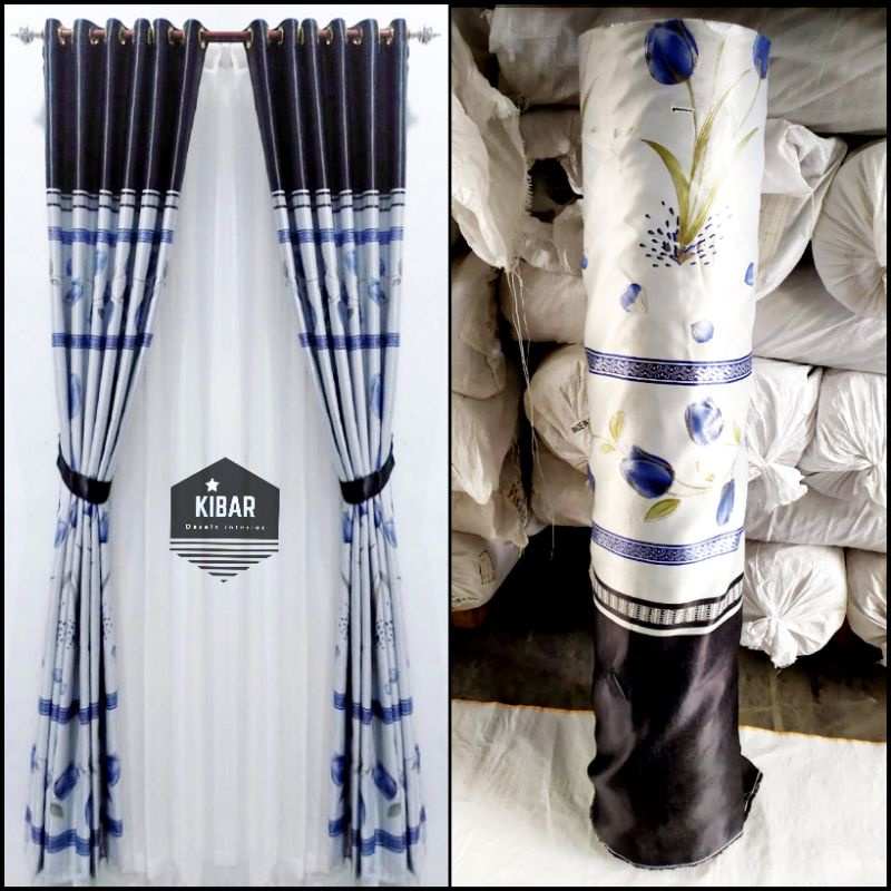 Gorden blackout jendela pintu kamar motif bunga tulip