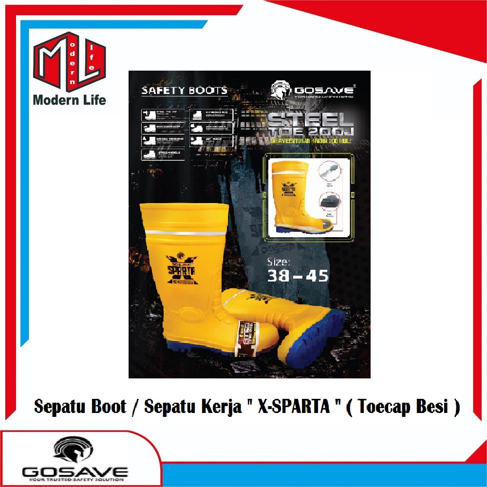 GOSAVE SEPATU BOOT SAFETY - XSPARTA - PVC RUBBER KARET BOOTS STEEL TOE