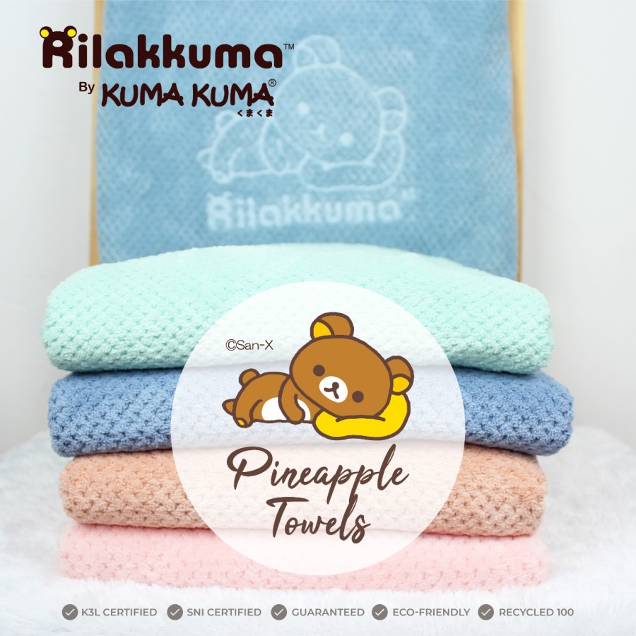 Kuma-Kuma PINEAPPLE TOWEL POLOS Rilakkuma By Kuma-Kuma 70x140cm / PURE COTTON TOWEL MOTIF Kuma-Kuma Handuk 60x120cm