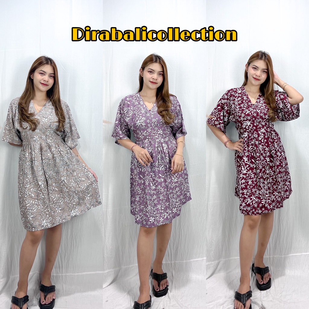 DRESS TANIA MOTIF BUNGA BINTANG BALI TERBARU