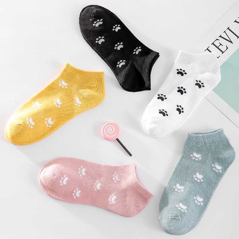 MurmerOfficial Kaos Kaki Wanita Motif jejak kucing Fashion Korea Women Sock Import Murah KK018