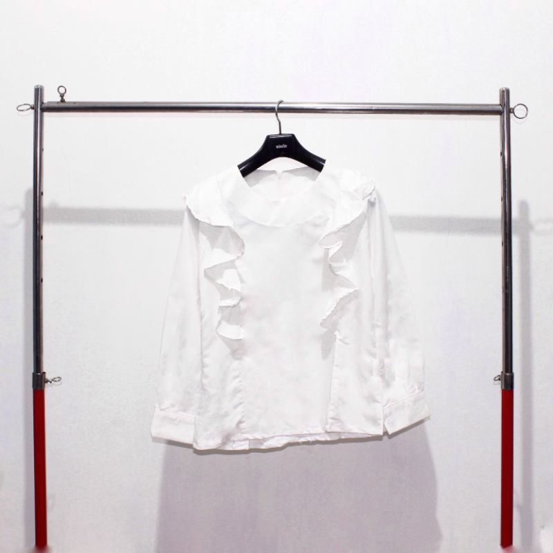 Rumi Ruffle Blouse(Putih)| Blouse Ruffle Polos | Blouse Rempel | Blouse Pink | Blouse Rempel Premium