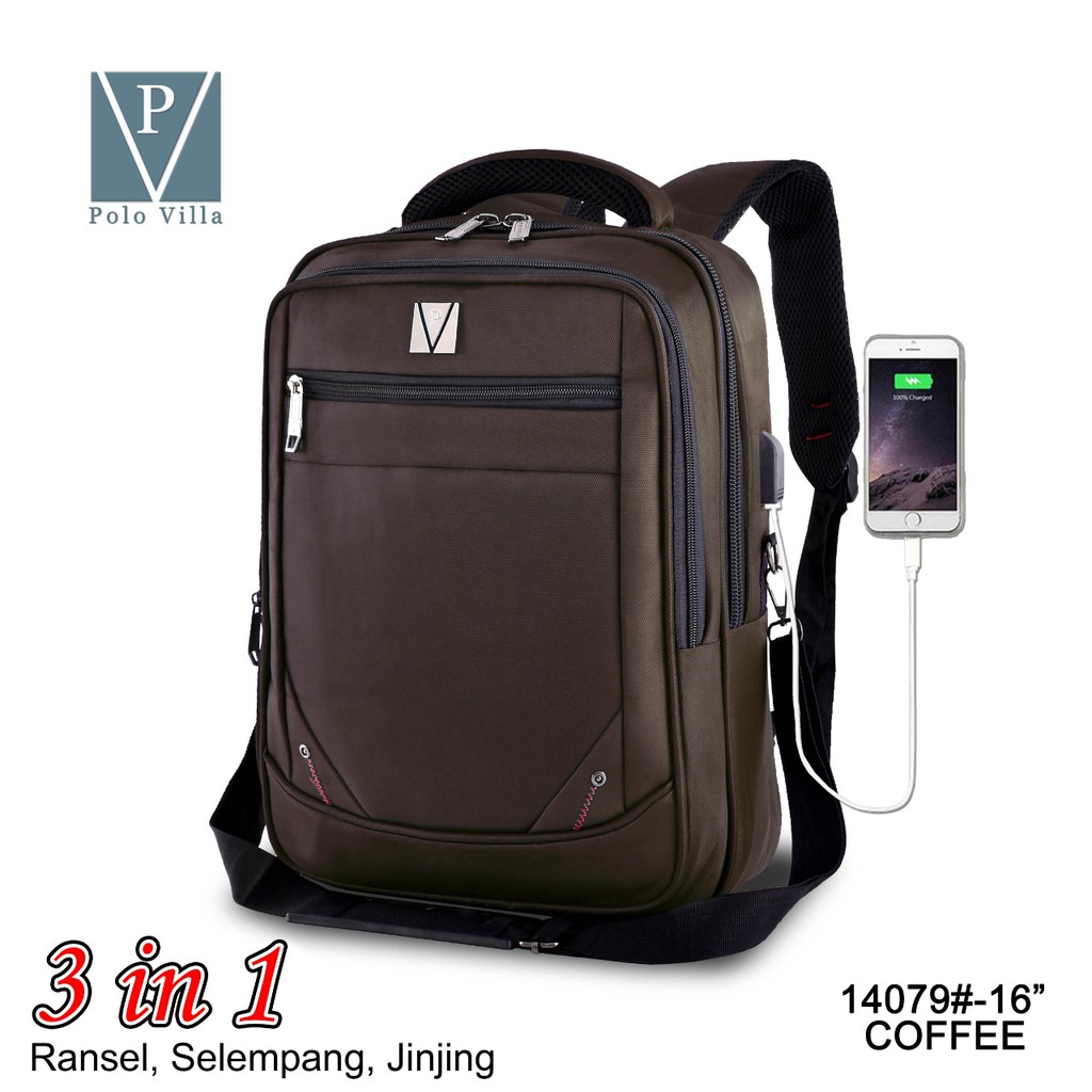 (Toko OB) Tas Murah 3IN1 Polo Villa 14079 Tas Sekolah Laptop Kerja (Free Rain Cover+Extension USB)