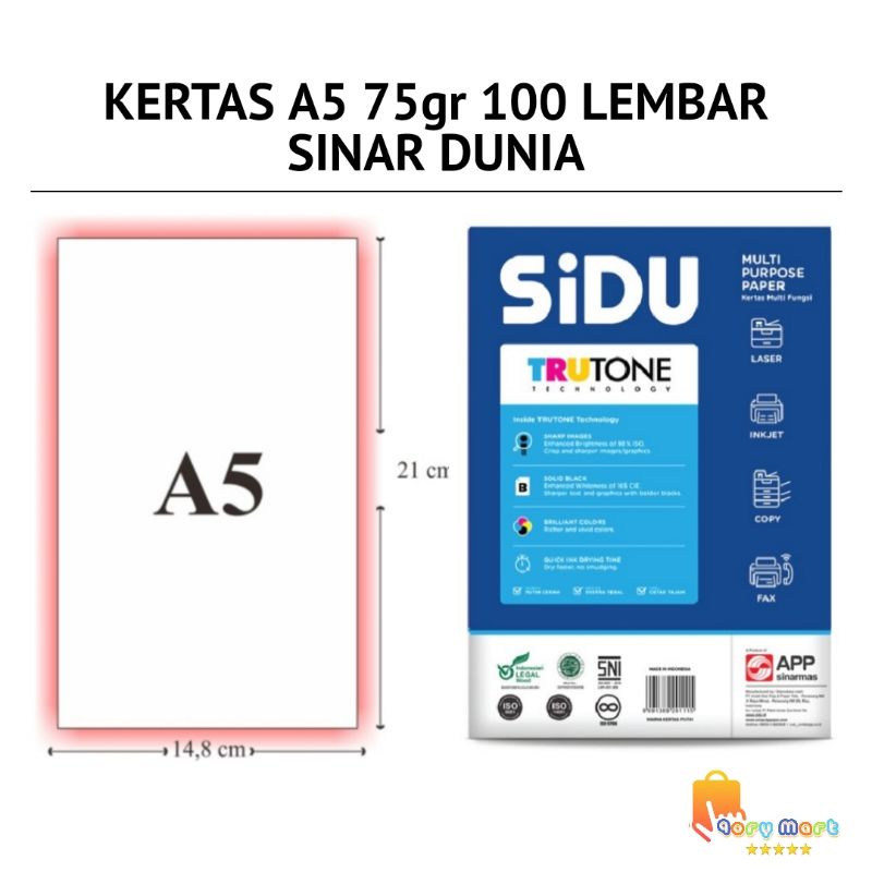 Jual Kertas A5 75gsm SIDU 100 Lembar Indonesia|Shopee Indonesia