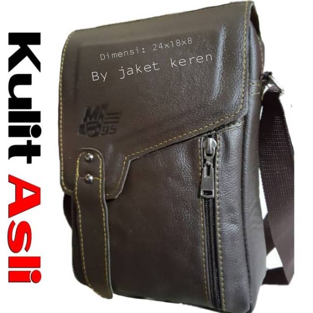 Tas slempang pria kulit asli/tas slempang kulit cowok laki murah- Coklat