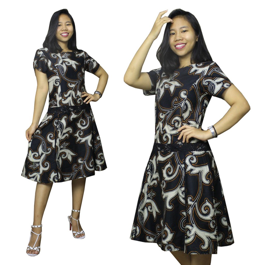 SB Collection Dress Midi Rosita Terusan Batik WanitaTersedia Hitam dan Merah