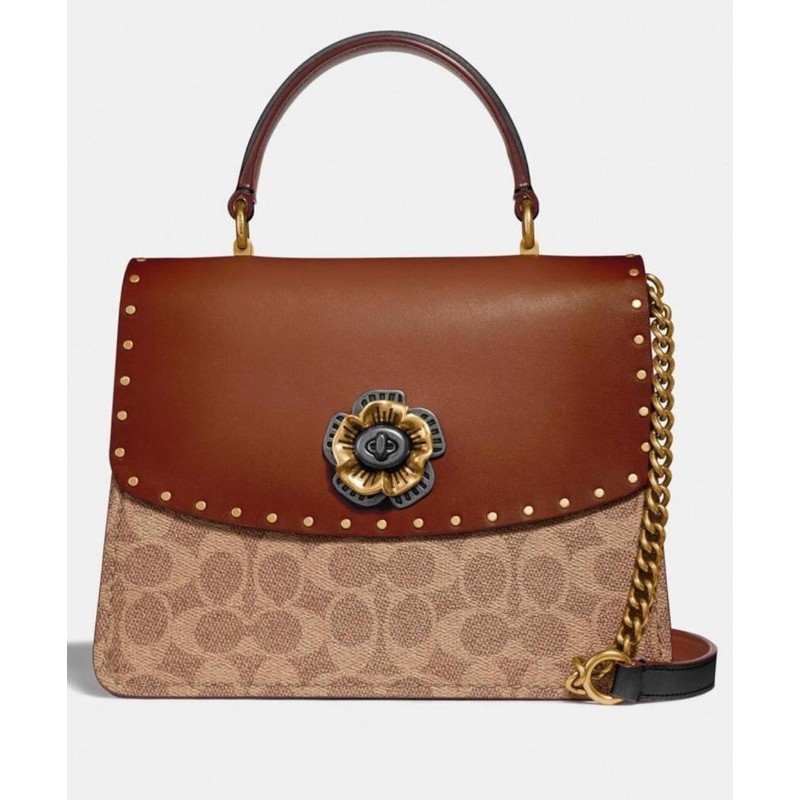 tas coach parker top handle signature tan black 53349