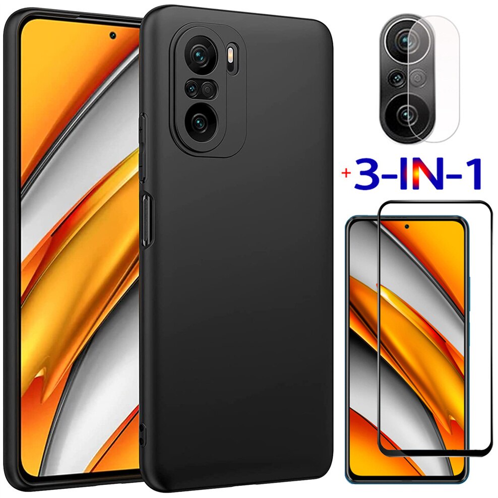 Xiaomi Poco F3 PAKET 3in1 BLACK MATTE Tempered Glass CAMERA LENS Case Casing Hp Poco F3