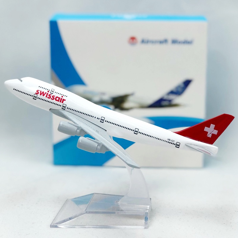 Swiss Air B747 Model Pesawat Swiss Airlines Boeing 747 Die-cast Metal Airplane Model Pesawat 16CM