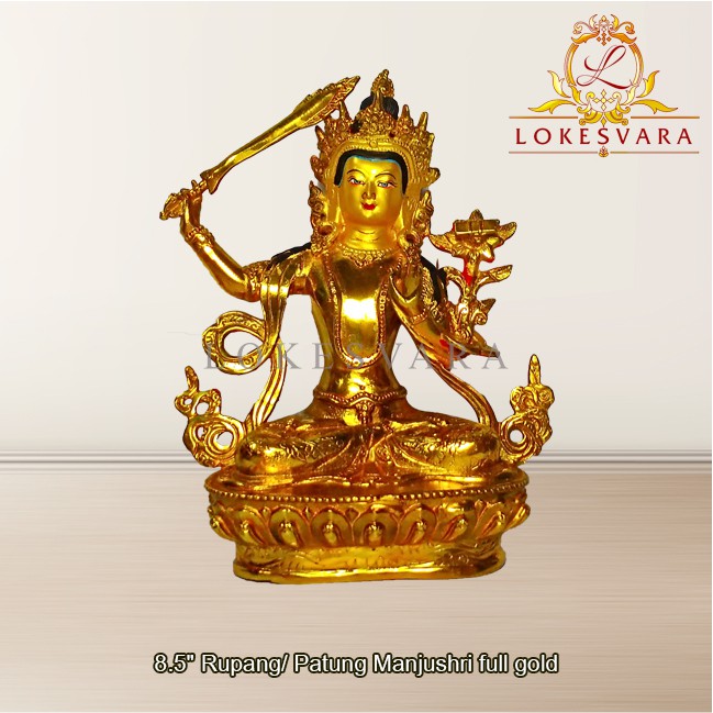 Patung Rupang Arca Logam Manjushri 8.5inch Full Gold