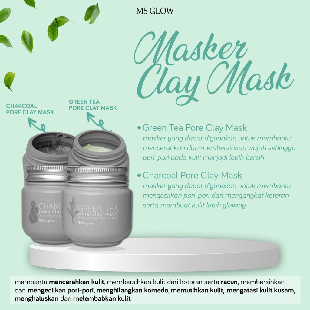 Ms Glow Masker Clay Mask Green Tea Charcoal Original 100% Masker Oles Pencerah Wajah Dan Penghilang Debu Ms Glowms Glow