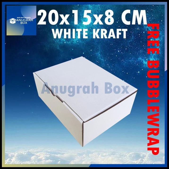

(10Pcs) Kardus Putih Uk 20X15X8 Diecut Box Packing Roti,Baju,Hijab Dll