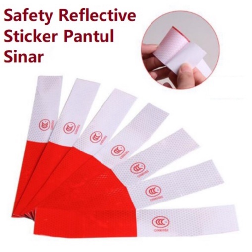 Sticker Safety Reflective Merah Putih Scotlight 30CM x 5CM Murah! - SST001