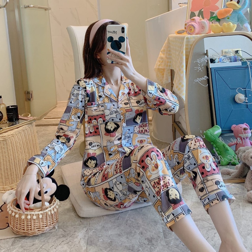 ❀ Chingu ❀ PW074 COD Pakaian Tidur Wanita Bahan Premium Tebal Nyaman Motif Piyama Import Surabaya