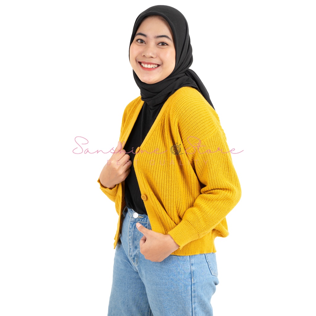 Cardigan Rajut Wanita Premium Tebal ZIA Knit Sweater Semi Crop Cardy Warna Kancing Senada