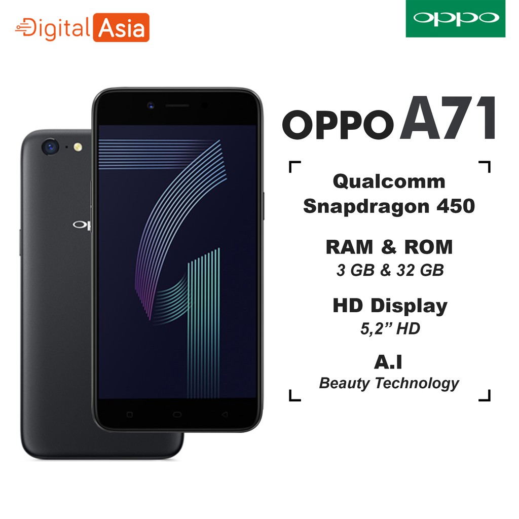 OPPO A71 3/32 GB CICILAN TANPA KARTU KREDIT GARANSI RESMI READY STOCK HP Android Smartphone 4G BLACK