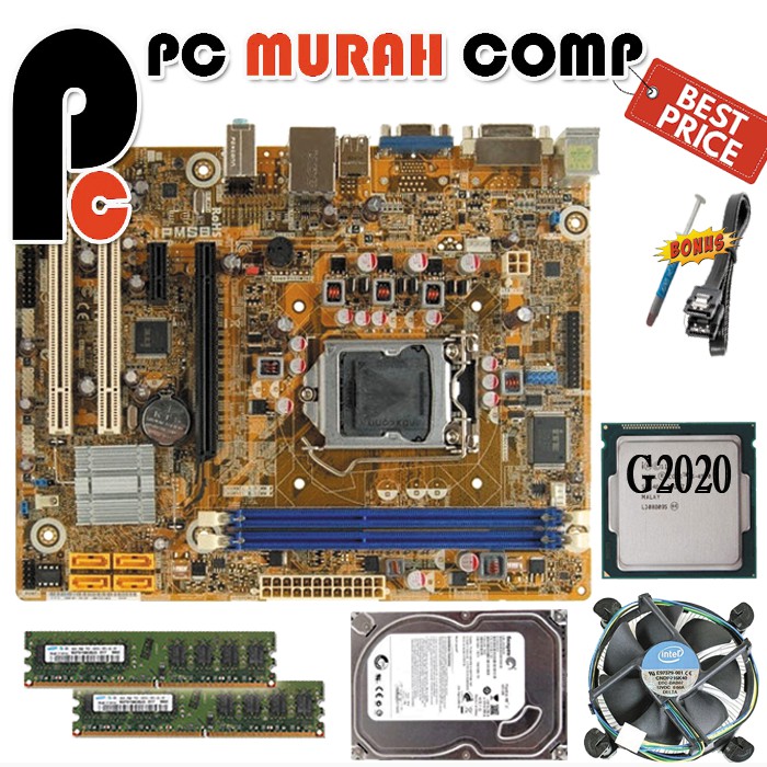 Paket lengkap Mainboard Mobo Motherboard LGA 1155 H61 PROCESSOR G2020