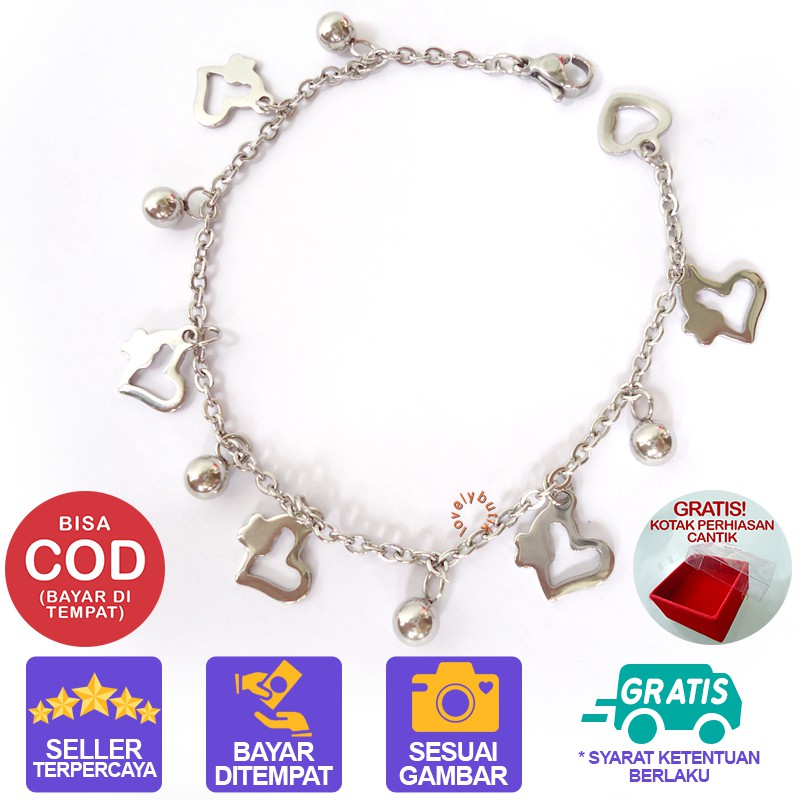 Lovelybutik Gelang Tangan Titanium Anti Karat Sofi4 Gelang Anti Luntur Selamanya Model Gandulan Love