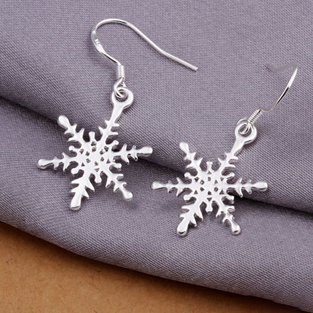 Hu Hu Hu Hu Hu Alat Bantu Pasang Kacamata♡ 1 Pasang Anting Kait Desain Snowflake Bahan 925 Silver Plated Untuk Wanita