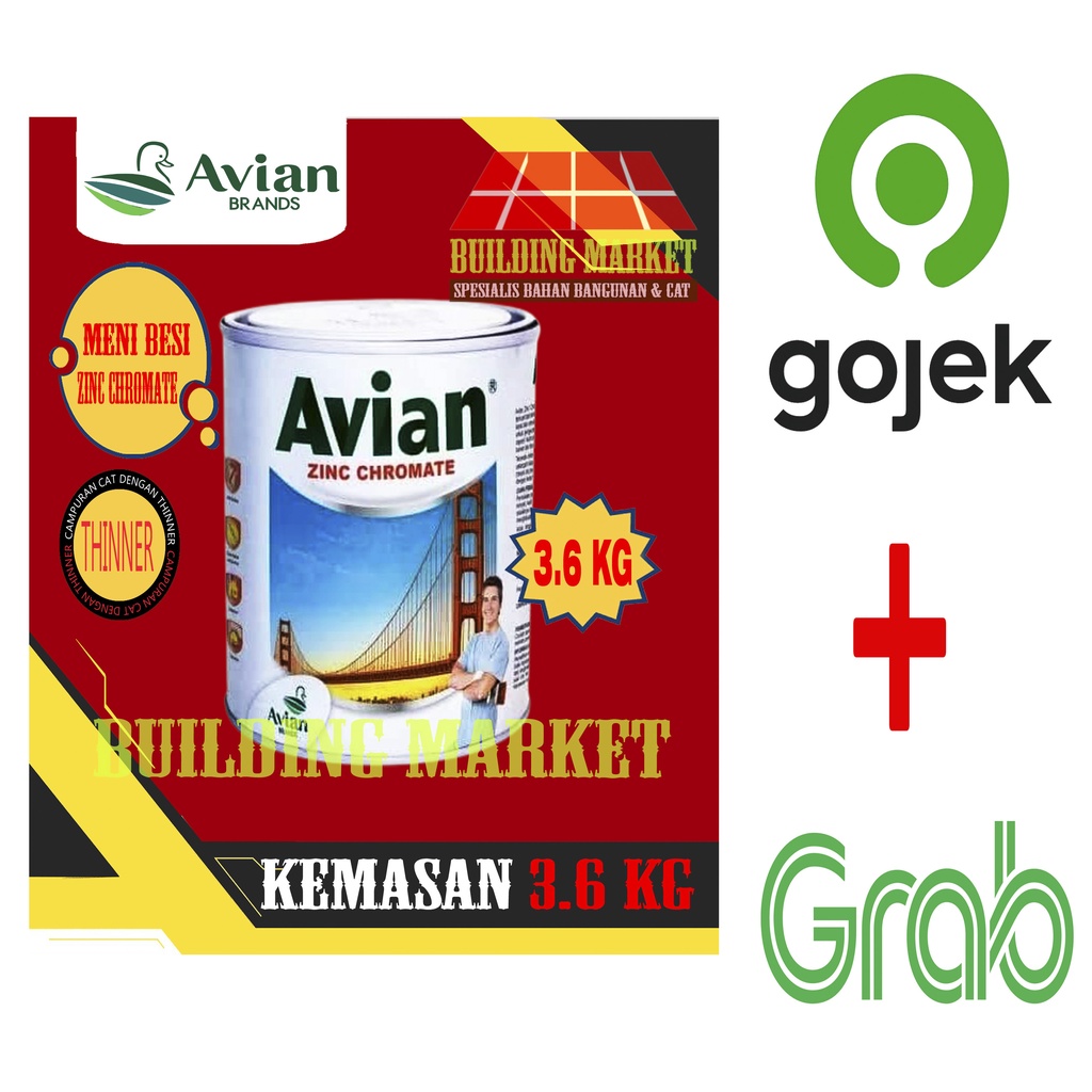 CAT PRIMER CAT DASAR BESI CAT MENI BESI ZINC CHROMATE AVIAN 3.6 KG