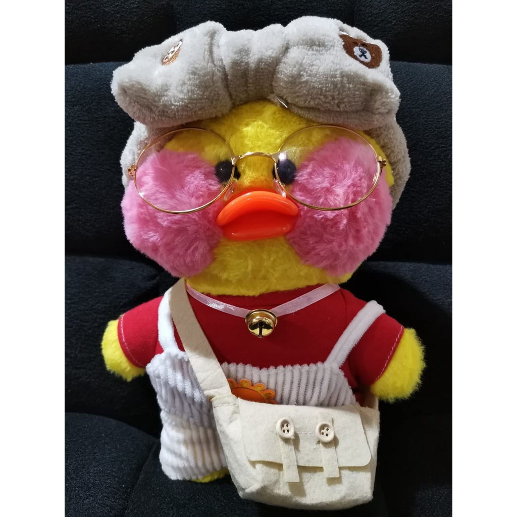 1SET Boneka Bebek Kuning Stuffed Plush Lalafanfan 2022 Warna Hadiah Anak Perempuan Mainan Dengan Aksesoris Topi Kacamata Tas Bando Korea Bantal Boneka Bebek Lucu