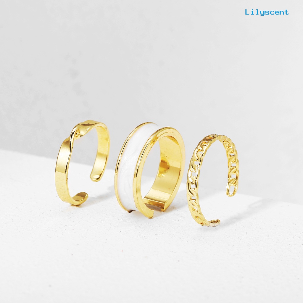 3pcs / Set Cincin Jari Model Terbuka Dapat Disesuaikan Untuk Wanita